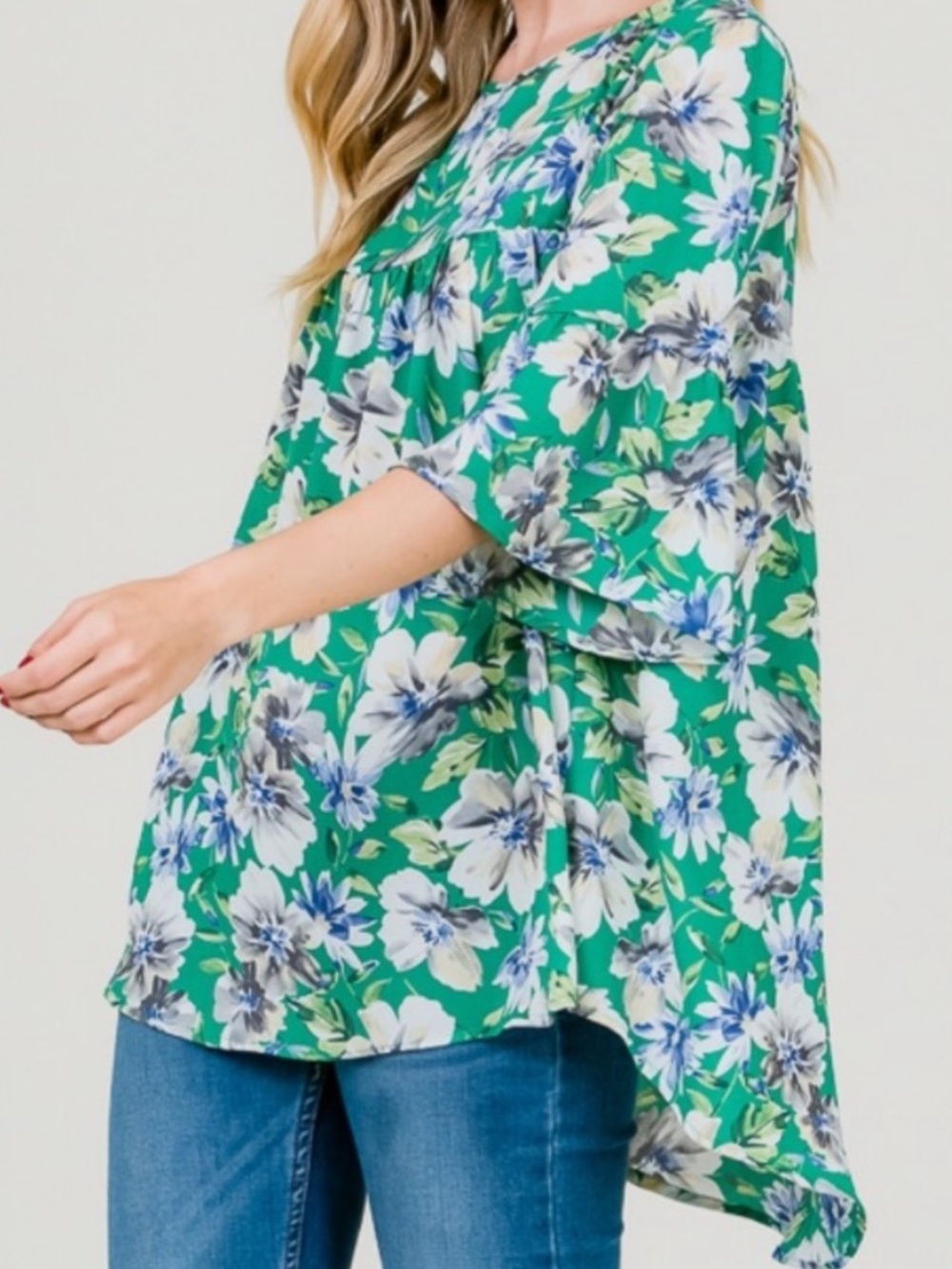 Green Floral Flowy Tunic Top